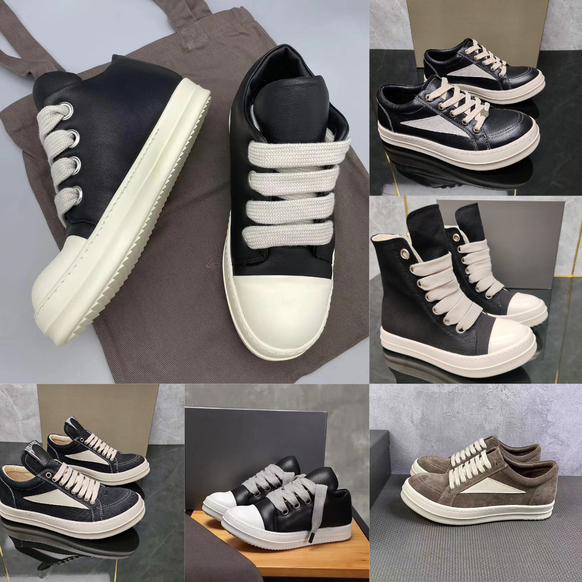 Designer Ro Owenes Vintage Casual Shoes Mens Women Low Furry Canvas Rickes Genuine Leather Fashion Boots Luxury DRKSHDWs Black White Top Horse Hair Suede Brand Boots