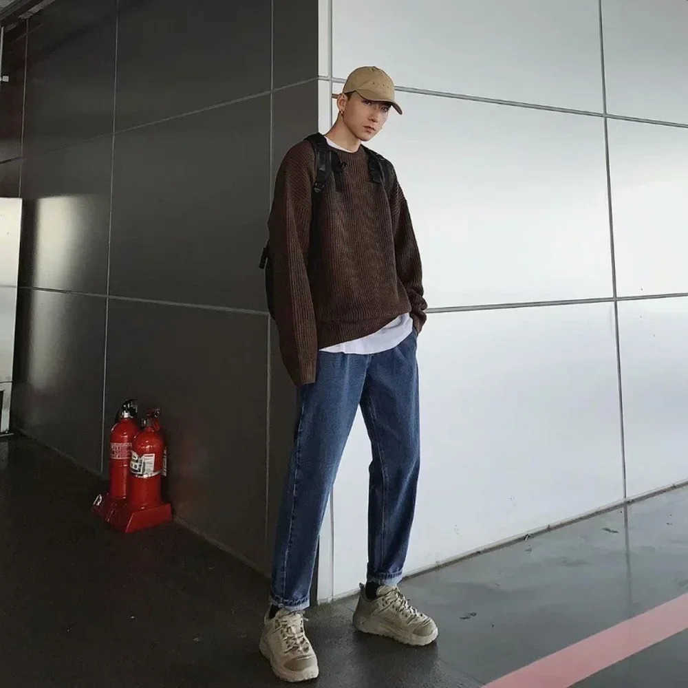 Korean Fashion Sweaters Men Autumn Solid Color Wool Sweaters Slim Fit Men Street Wear Mens Clothes Knitted Sweater Men Pullovers T250419