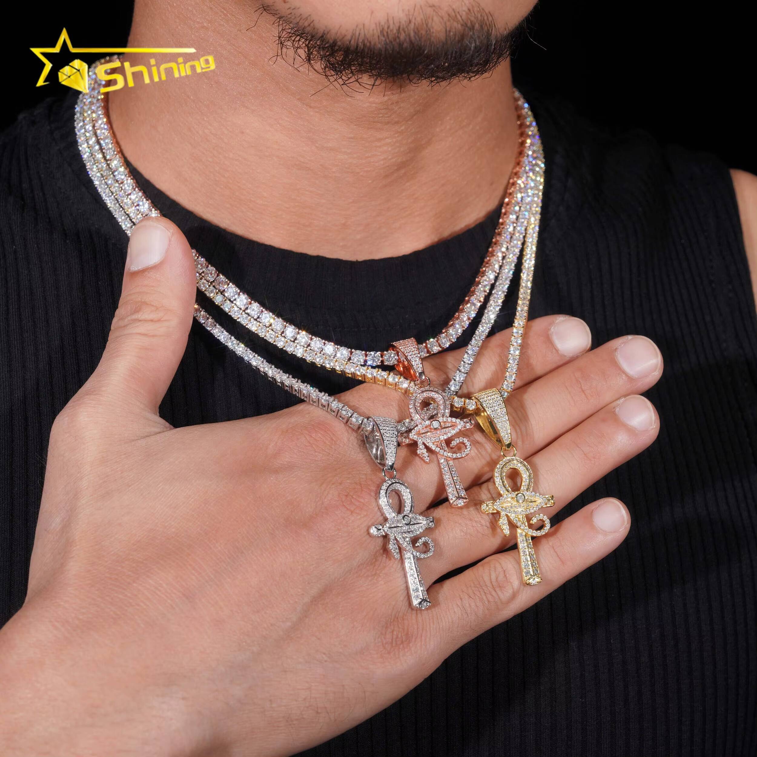 925 Sterling Silver Cross Pendant Necklace Jewelry Pass Diamond Tester Vvs Moissanite Mens Iced Out Charm Cross Pendant