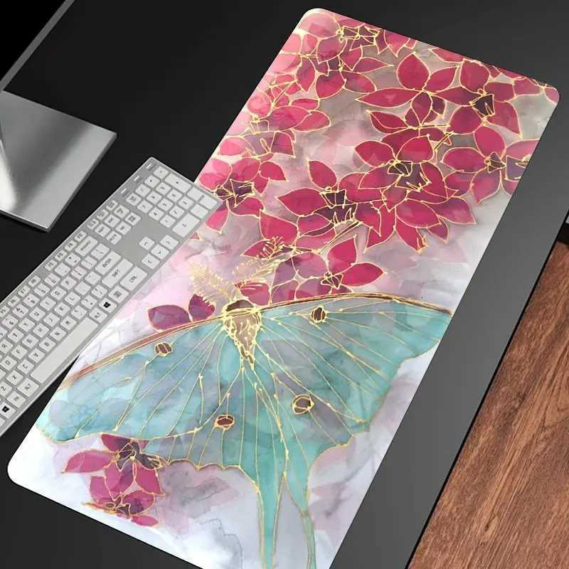 Pink Butterfly Flower Aesthetics Large Gaming Mouse Pad Office Desk Mat Computer Keyboard Pad Birthday Gift for Women GirlsM251119