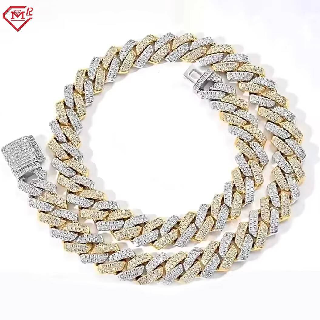 Hiphop Cuban Chain Solid 925 Silver Gold /White Gold Plated Custom Vvs Moissanite Cuban Link Chain