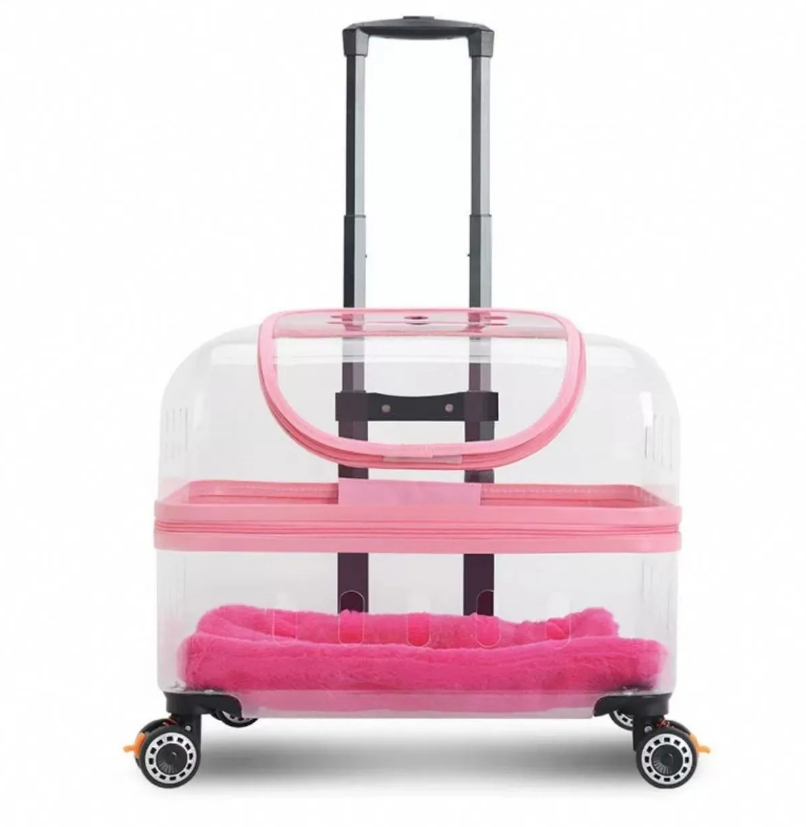 Pet suitcase, cat bag, portable for outdoor use, large size, two cats luggage, transparent dog suitcase, aviation suitcase, small cart