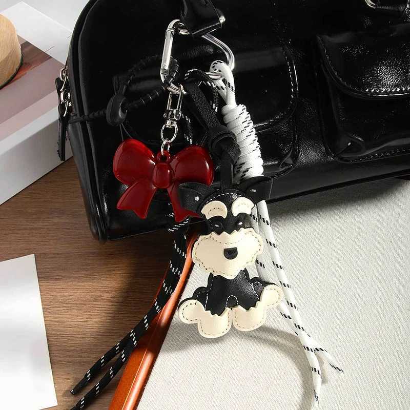 Cute PU Leather Schnauzer Keychain Cute Little Dog PU Leather Hanger Animal Car Keyring Bag Pendant Y250418