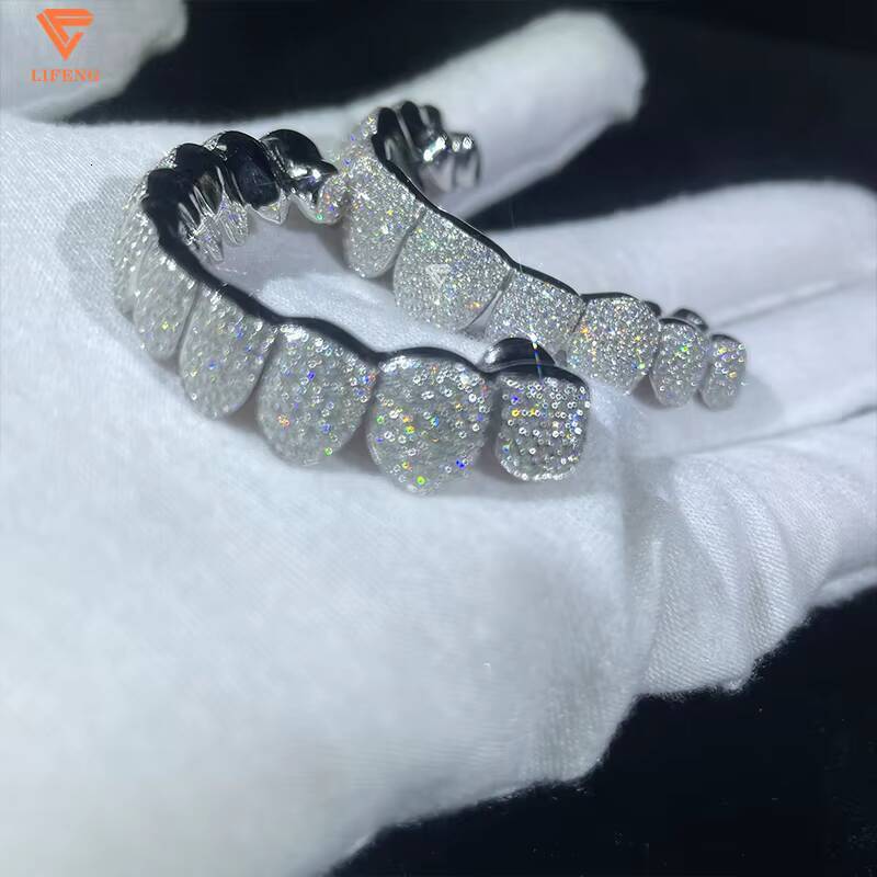 Iced Out Hip Hop Grillz Diamond Teeth Rappers 8 Top 8 Bottom Gold Plated 925 Sterling Sliver Custom Vvs Moissanite Grillz