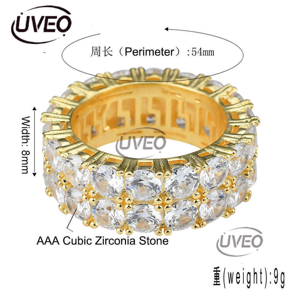 Luxury designer men double row Ice out VVS Moissanstone Hip Hop Rap Ring with FREE shipping