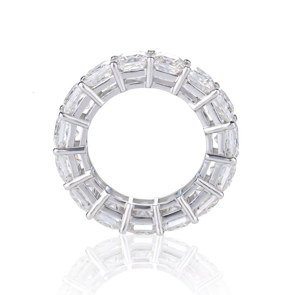 Moissanite Iced-out Ring 925 Sterling Silver Band Brilliant Princess Cut Hip Hop Fine Jewelry D Color VVS Clarity