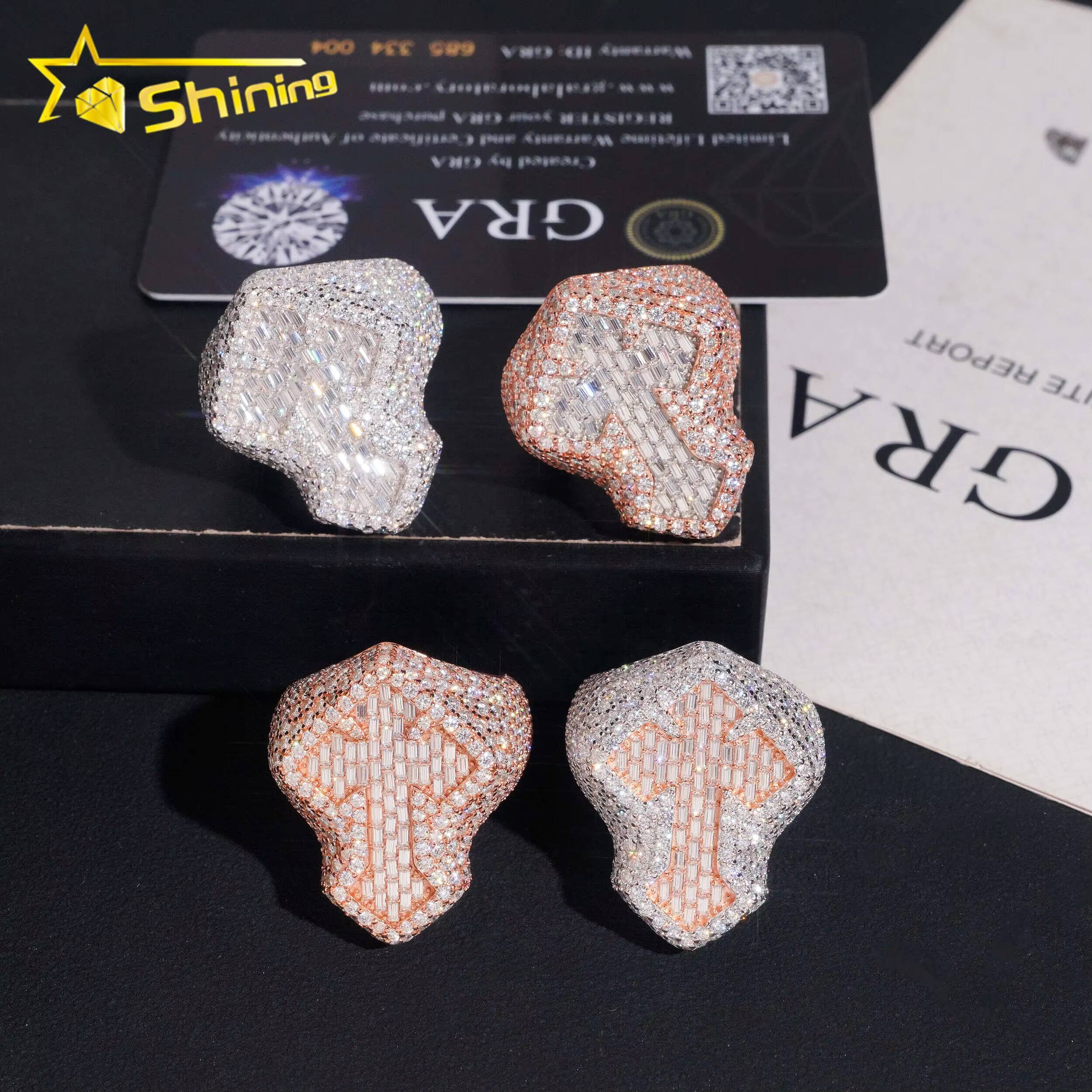 Pass Diamond Tester High Quality 925 Silver Men Iced Out Two Tone Cross Hip Hop Moissanite Ring