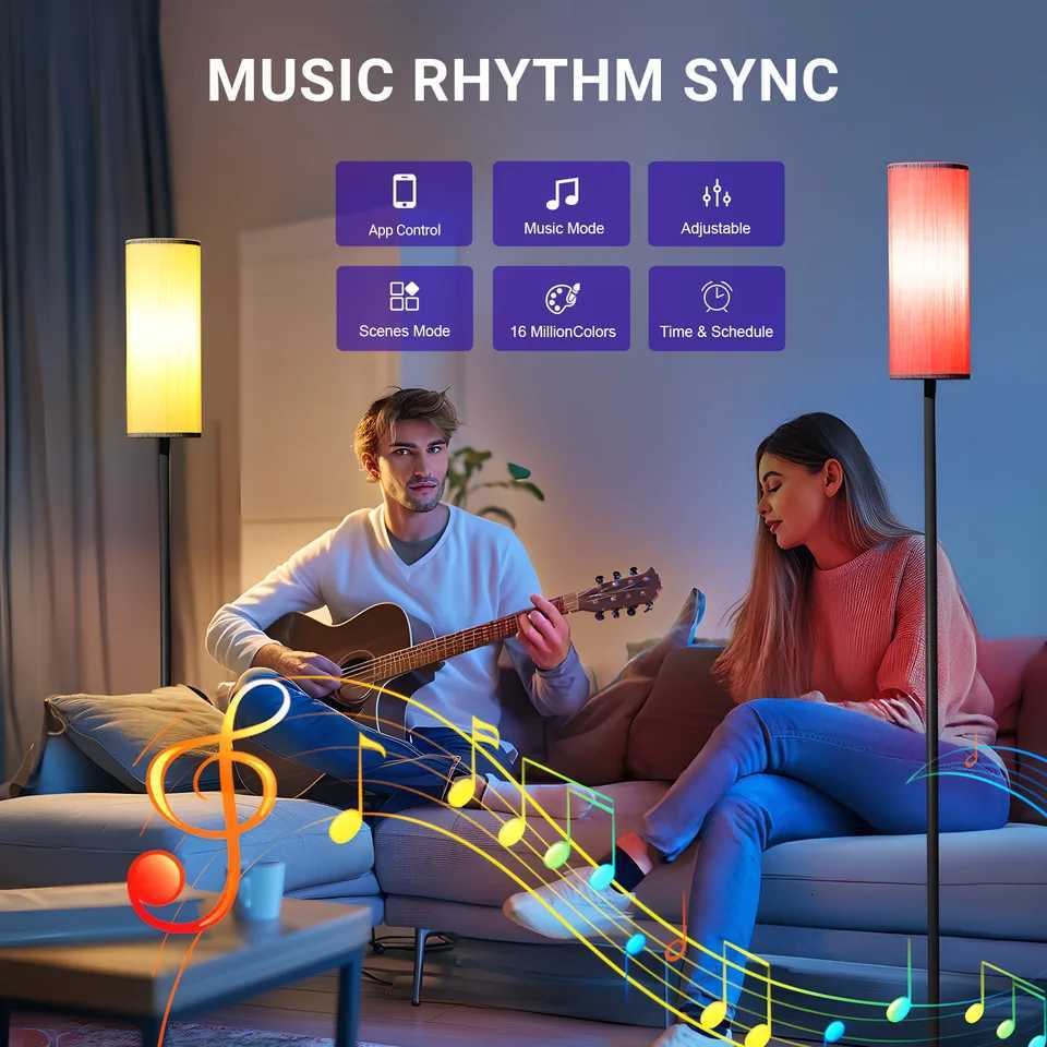 1PC 63 - inch Modern RGB Floor Lamp with Voice Control Dimmable Ideal for Bedroom/Party Adjustable W Light M251119