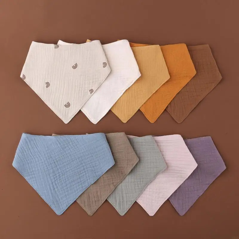 H0XF 5 pieces baby cotton bib born solid color triangular scarf feeding Saliva towel Bandana Burp fabric boys and girls 250414z