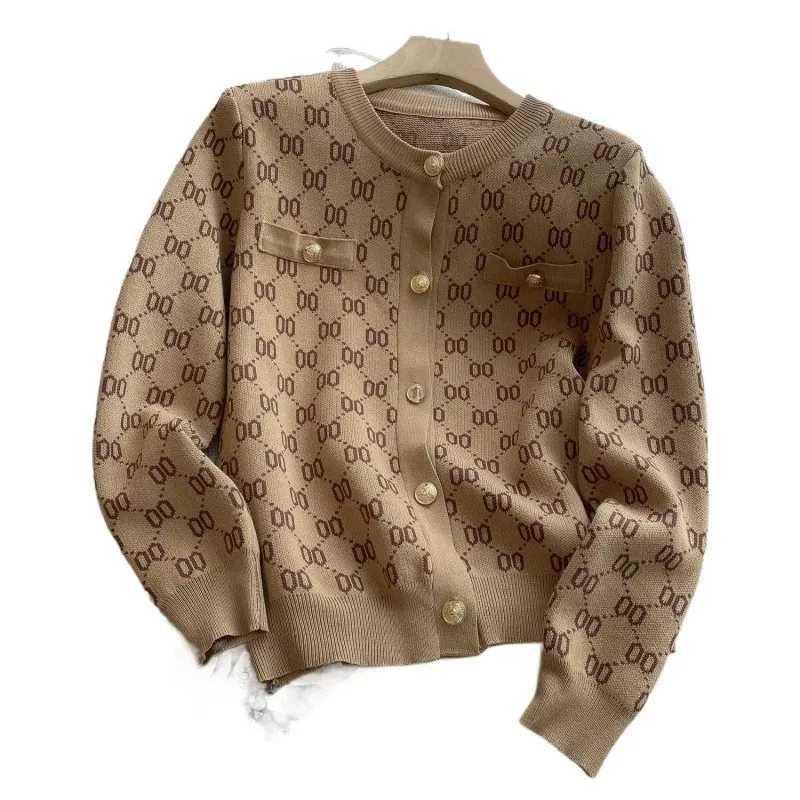 Tweed Style Metal Buckle Letter Jacquard Knitted Cardigan Jacket Autumn/Winter New Round Neck Single-Breasted Stylish Sweater Tr H251119