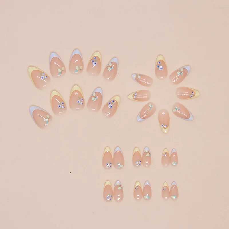 24pcs Simple french tip nails Mango Blueberry Short Removable Nail tip cheap medium press on nails False nails acrylic fake nailT251118T251119