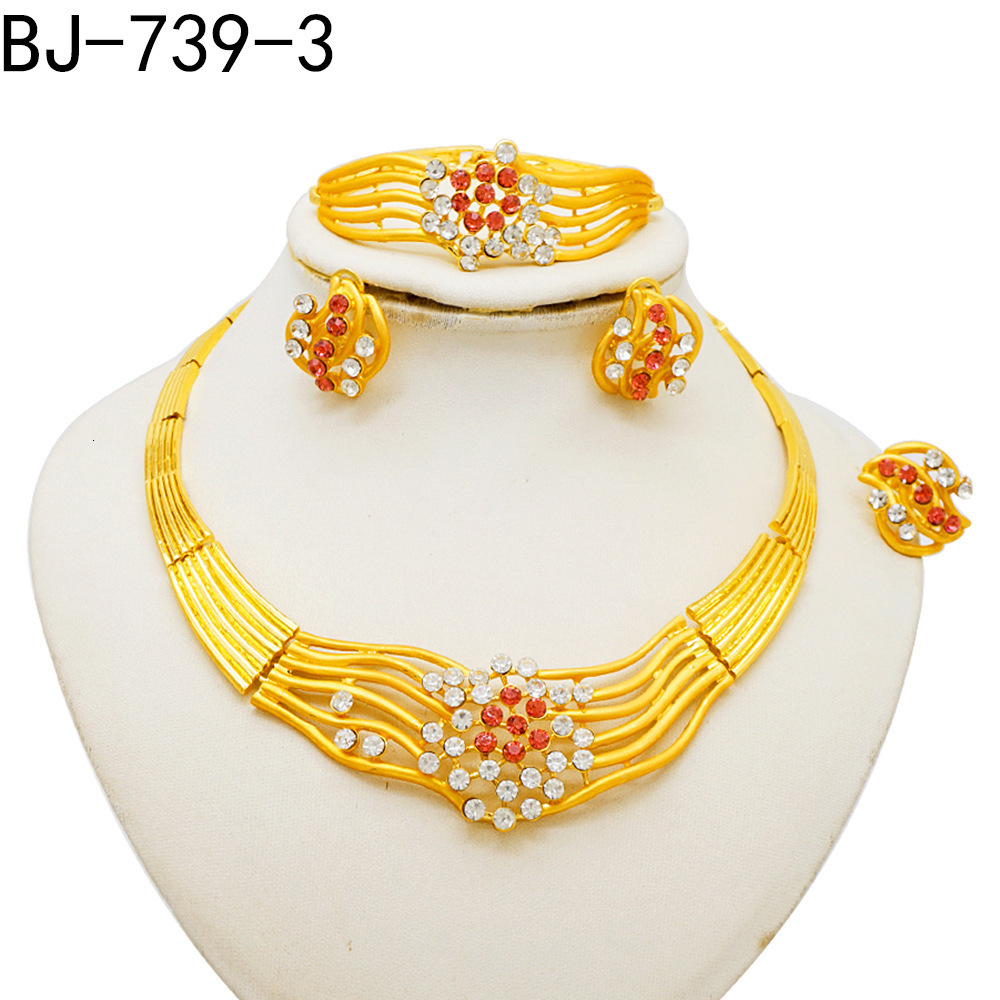 Womens necklace earring bracelet ring jewelry set two tons 18K gold-plated Dubai party jewelry Nigeria trend 241115