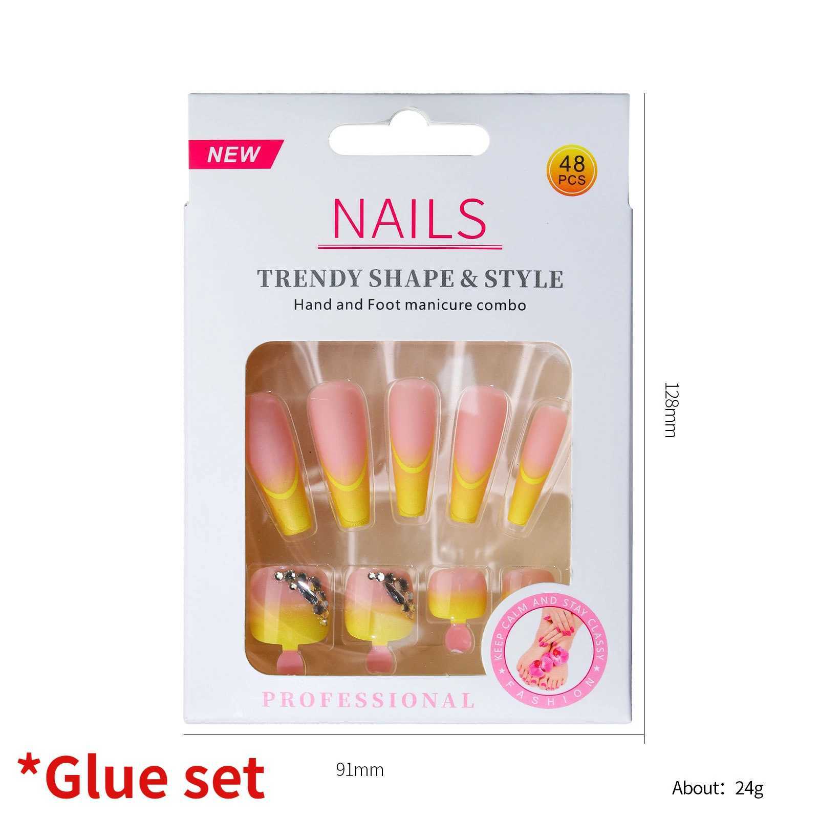 48Pcs Hand Foot manicure combo Series Artificial False Nails Toenails Fashion Solid Color French Wearable Finished Fake NailsT251118T251119