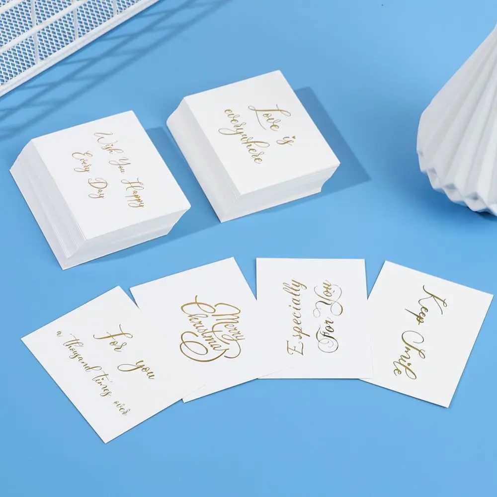 50PCS 6x8cm Thank You White Greeting Card Gold Stamping Simple Design Handwriting Message Cards Gift Decor Happy Birthday G251119