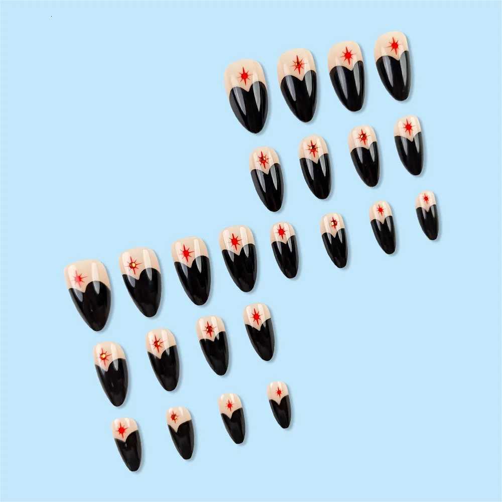 24pcs French Almond Press on Nail with Red Rhinestone Design Fake Nails Girl Wearable Full Cover Ins Simple Fake Nail PatchesT251118T251119