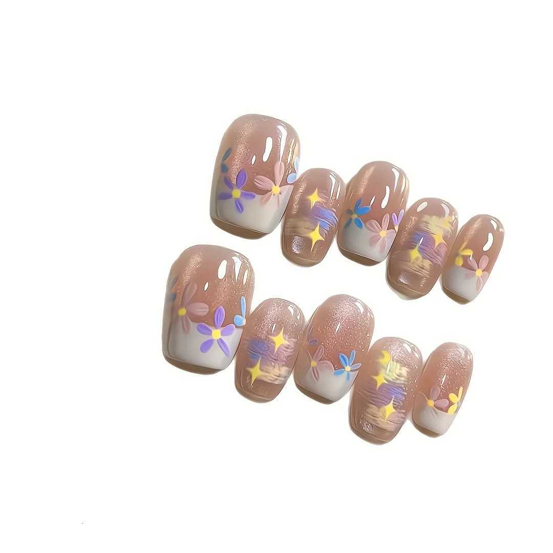 10pcs Handmade Press on Nails SpringSummer Oil Painting Dopamine Cream Small Flowers Fake Nail for WomenGirl Removable NailT251118T251119