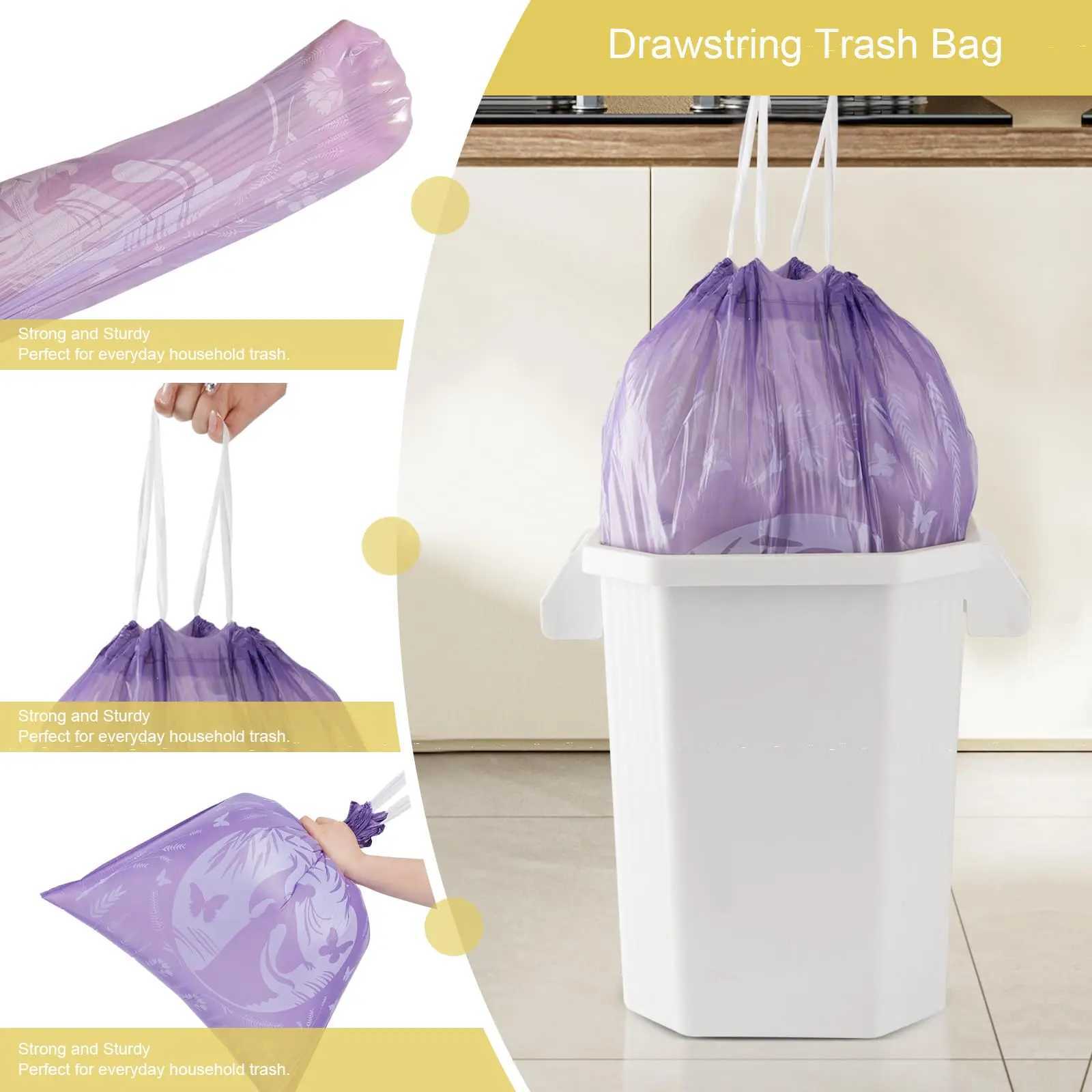 8 Gallon Lavender Drawstring Garbage Bag Household Thick Handheld Large Non Tear Plastic Bags C251119
