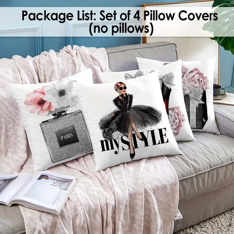 4pcs Throw Covers Couch Bed Decor Fashion Girls Perfume Flowers Cute Accent Bedroom Velvet cases ShortPlushDecorM251119