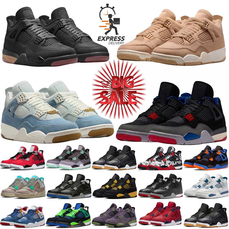 Designer Basketball Shoes Black Cat 4s Mens Midnight Navy 4 Bred White Cement Oreo Red Thunder University Blue Sneakers Women Sports Trainers 36-47