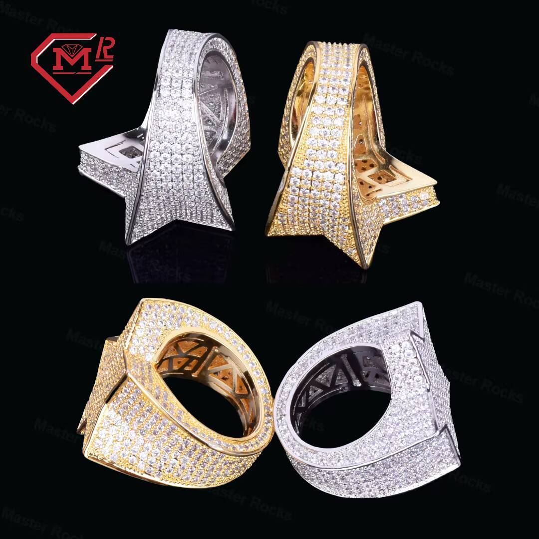 Fashion Design Bling 925 Silver Iced Out Rings Standard Wholesale Price Vvs Moissanite Star Ring Hip Hop Rapper
