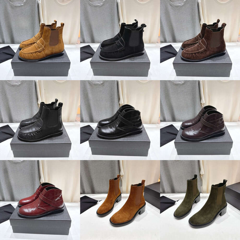 10A 25ss Luxury designer womens fashion Cowboy Suede boot Patient chunky heel booties Genuine leather round toe western Ankle buckle strap comfortable flat shoes