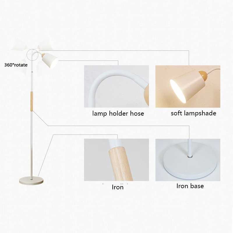Nordic LED Floor Lamps Bedroom Reading Deco Dining Room Light Indoor Bulb Modern Dimming BlackWhite Adjustable M251119