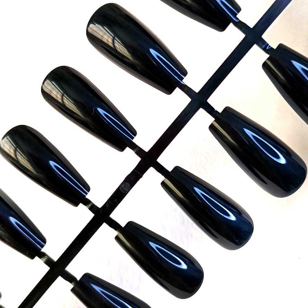 48Pcs Shiny Black Press On Fake Nails With Jelly Glue Short Ballerina Coffin False Nails Artificial Finger Manicure ToolT251118T251119