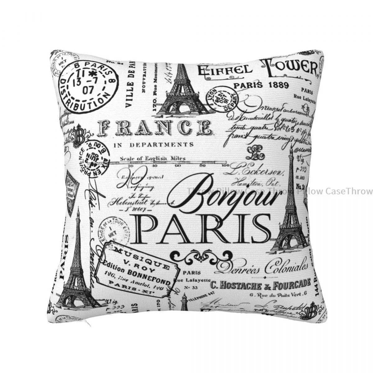 Vintage Paris Black And White Nostalgic Pattern Cojines Throw Case Cushion Covers Home Sofa Chair Decorative BackpackM251119
