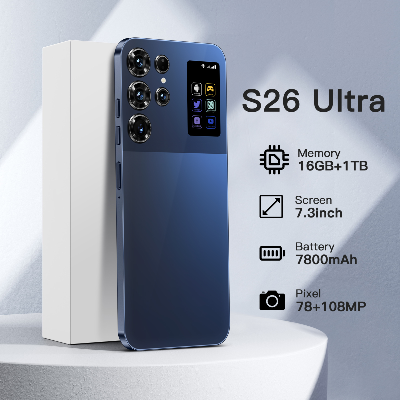 The best-selg S26 Ultra features an octa-core 16+1TB mid-hole 7.3-inch model Unlock Touch Screen Phone Androids Camera Telephone HD Display Face Recog