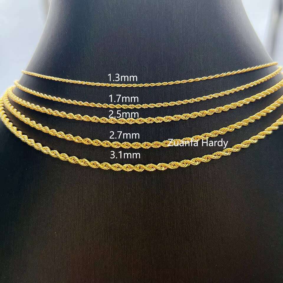 AU750 18 Karat Pure Gold Rope Chain Necklace Jewelry Wholesale Real Gold 18K Yellow Solid Gold Link Chain