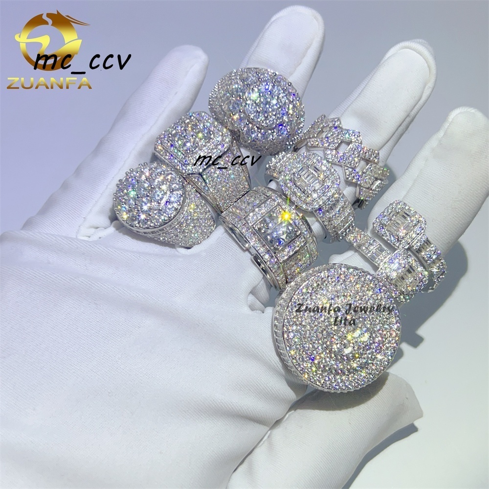 New Arrival Fine Jewelry 925 Sterling Silver Iced Out Diamond Hip Hop Mens Moissanite Ring