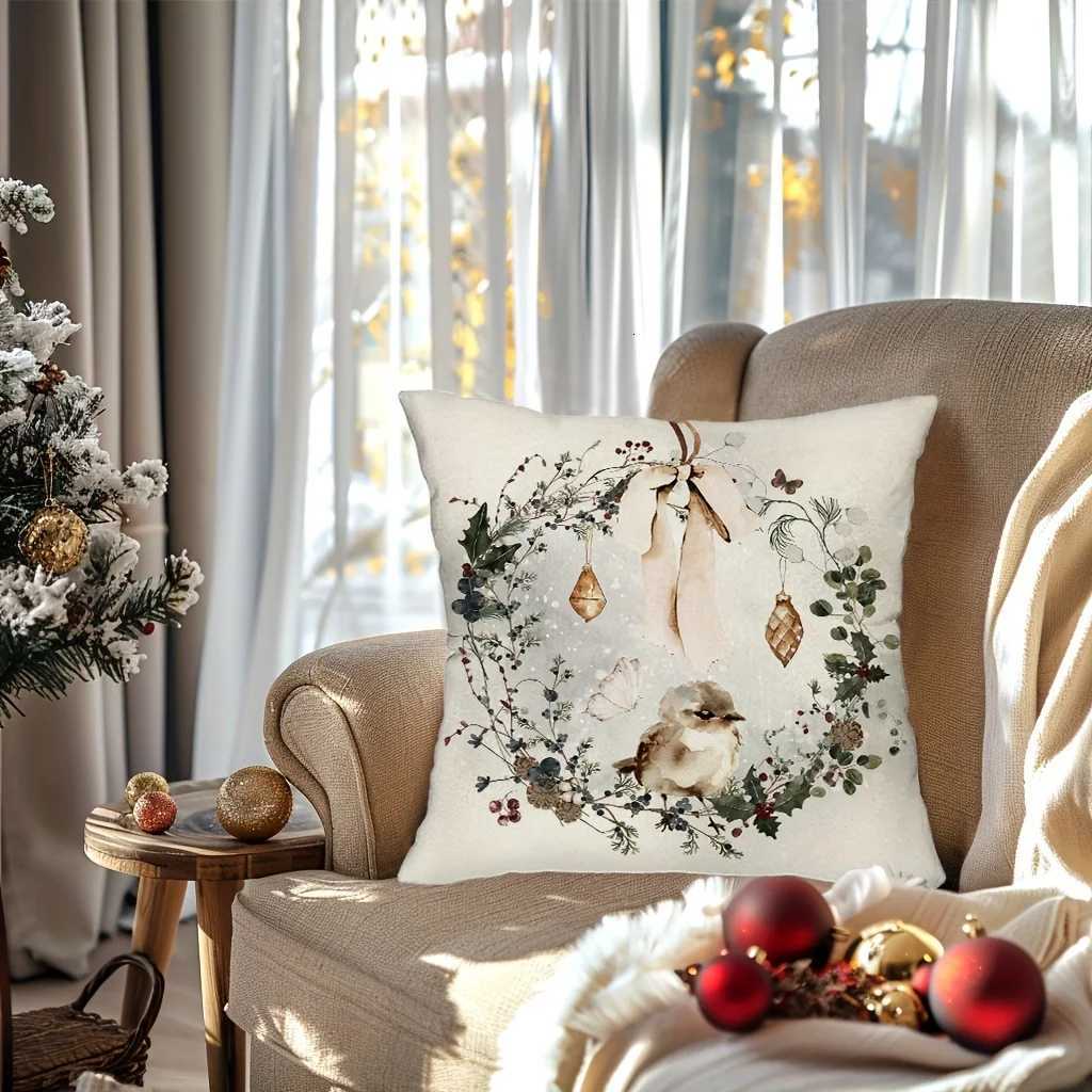 4-Pack Country-Rustic Style Throw Covers 18x18 Inch Hand Washable Watercolor Christmas Motif Boho Farmhouse Holiday GrM251119