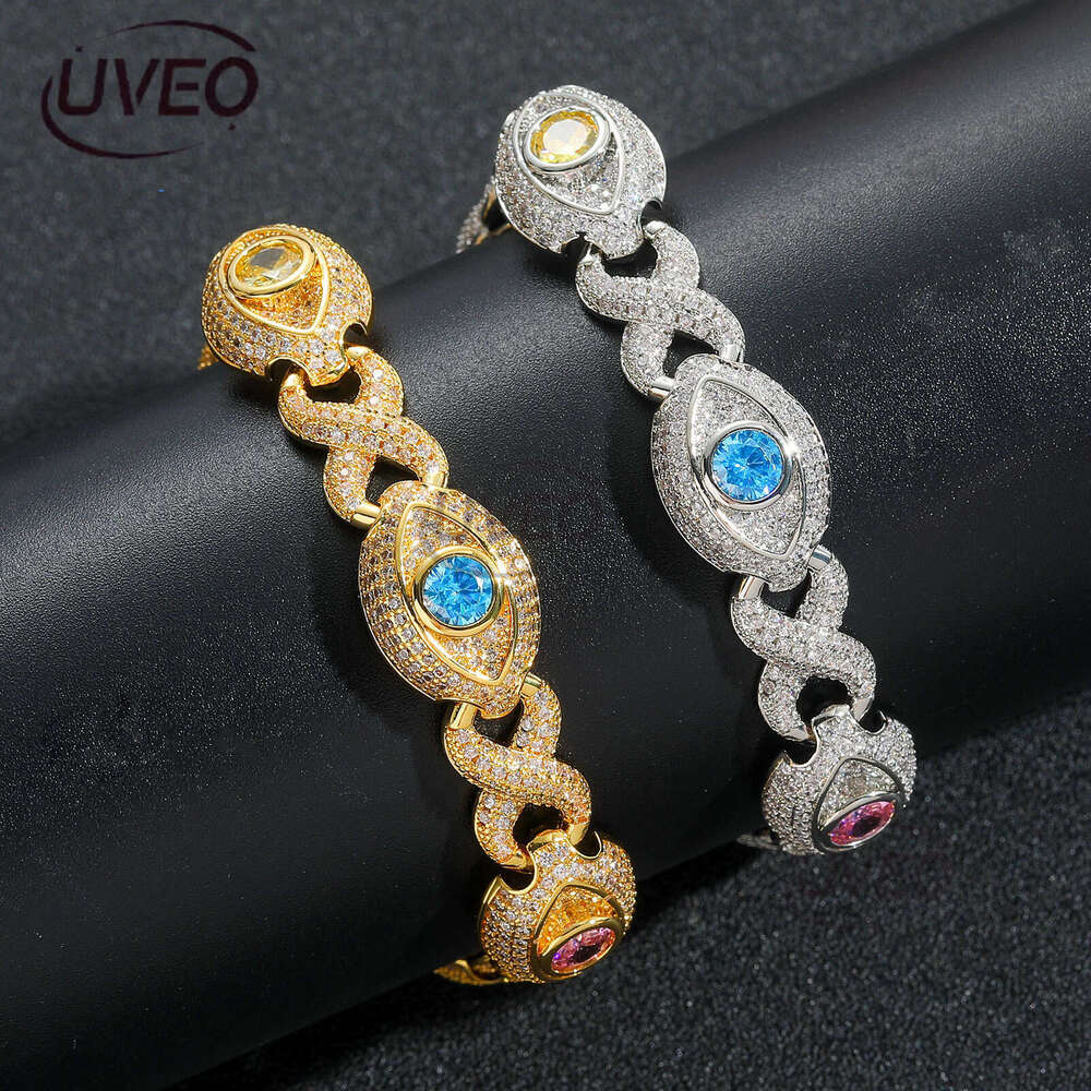Luxury designer 8-strand 14mm Cuban Unlimited Eye chain, colored Ice out VVS Moissanite bracelet with free shipping