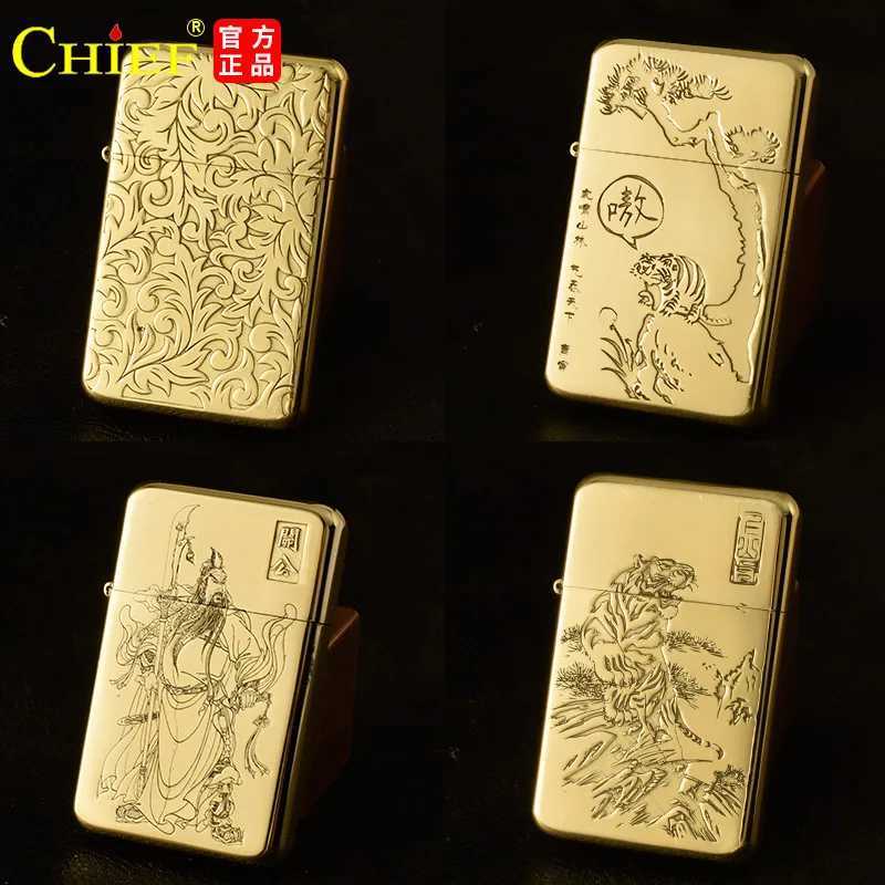 Exquisite Brass Kerosene Lighter Slim Windproof Vintage Grinding Wheel Ignition Lighter Cigarette Accessories Mens GiftC250321