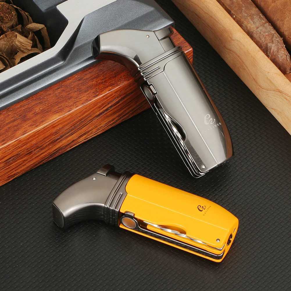 GNER Travel Cigar Accessories Set Metal Butane Gas Lighter Cigar Cutter Tobacco Guillotine Home Ceramic Cigar AshtraysC250419