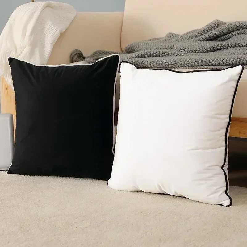 High Quality Black and White Velvet Hemming case Simple Nordic Style Cases 60x60 Modern Light Luxury Cushions CoverM251119