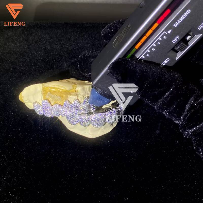 Customizable S925 Sterling Silver VVS Moissanite Teeth Grillz 8Top 8Down Hip Hop Style Iced Jewelry Moissanite Pendants Charms