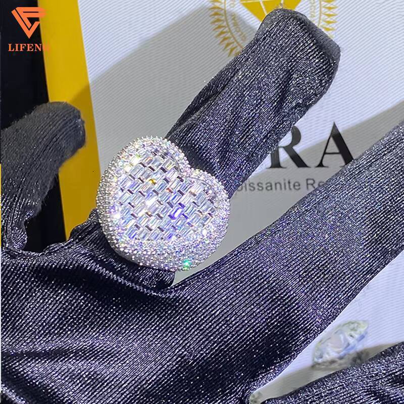 Iced Out HipHop D VVS Moissanite Ring Men Women Jewelry Custom Two Tone Heart Full Diamond 925 Sterling Silver Ring