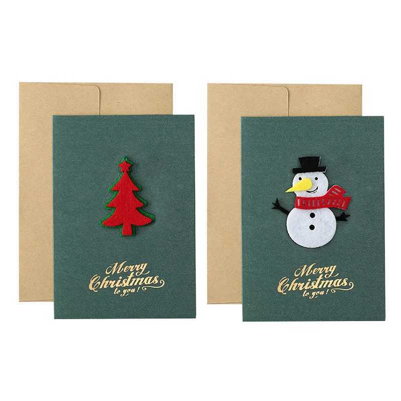 4PCS Green Style Christmas Greeting Card Set Pearlescent Paper 3D Felt Invitations Postcards Christmas Party Gift Souvenirs ZYF G251119
