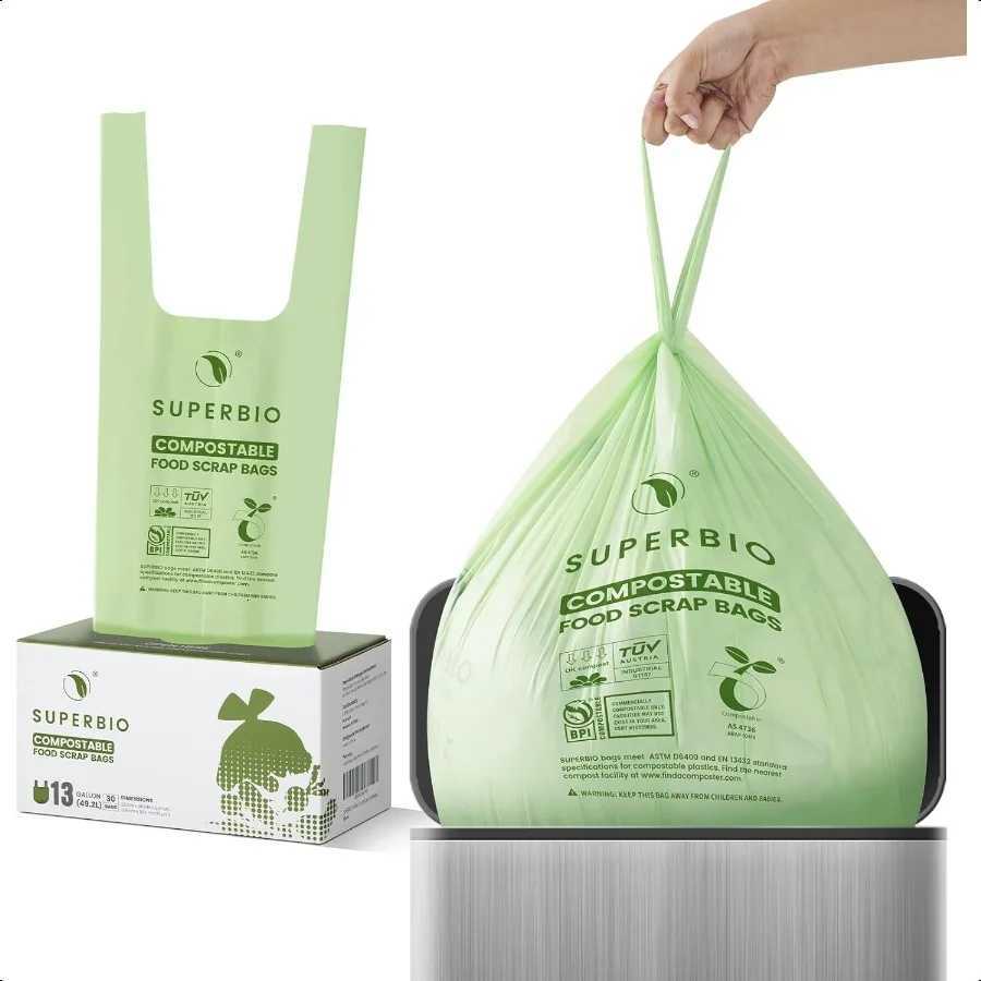 13 Gallon Compostable Kitchen Waste Bags with Handles Food Scrap Bags Certified by BPI OK compost INDUSTRIAL 30 Count 492L C251119