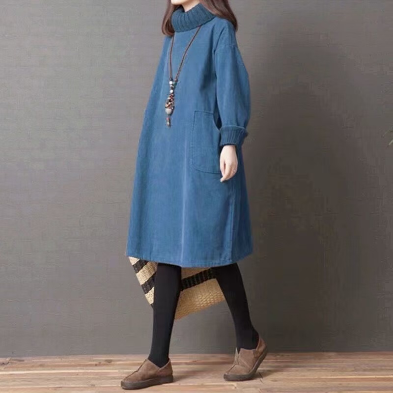 plus size women's new long sleeve high waist printed banquet dress mid-length skirt D02842