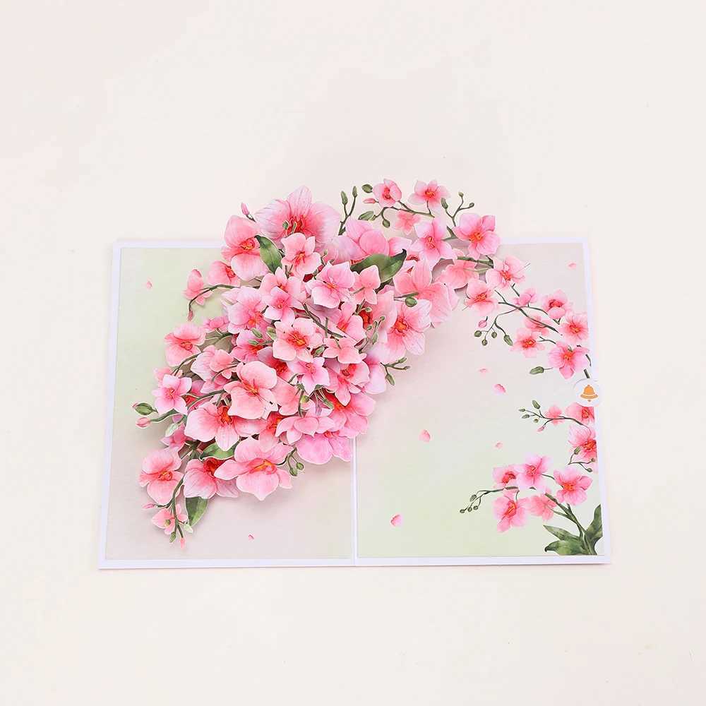 Phalaenopsis Blossom Greeting Cards Creative Pop Up Postcard Pink Flowers Decor Mothers Day Valentines Day Gifts With Envelope G251119