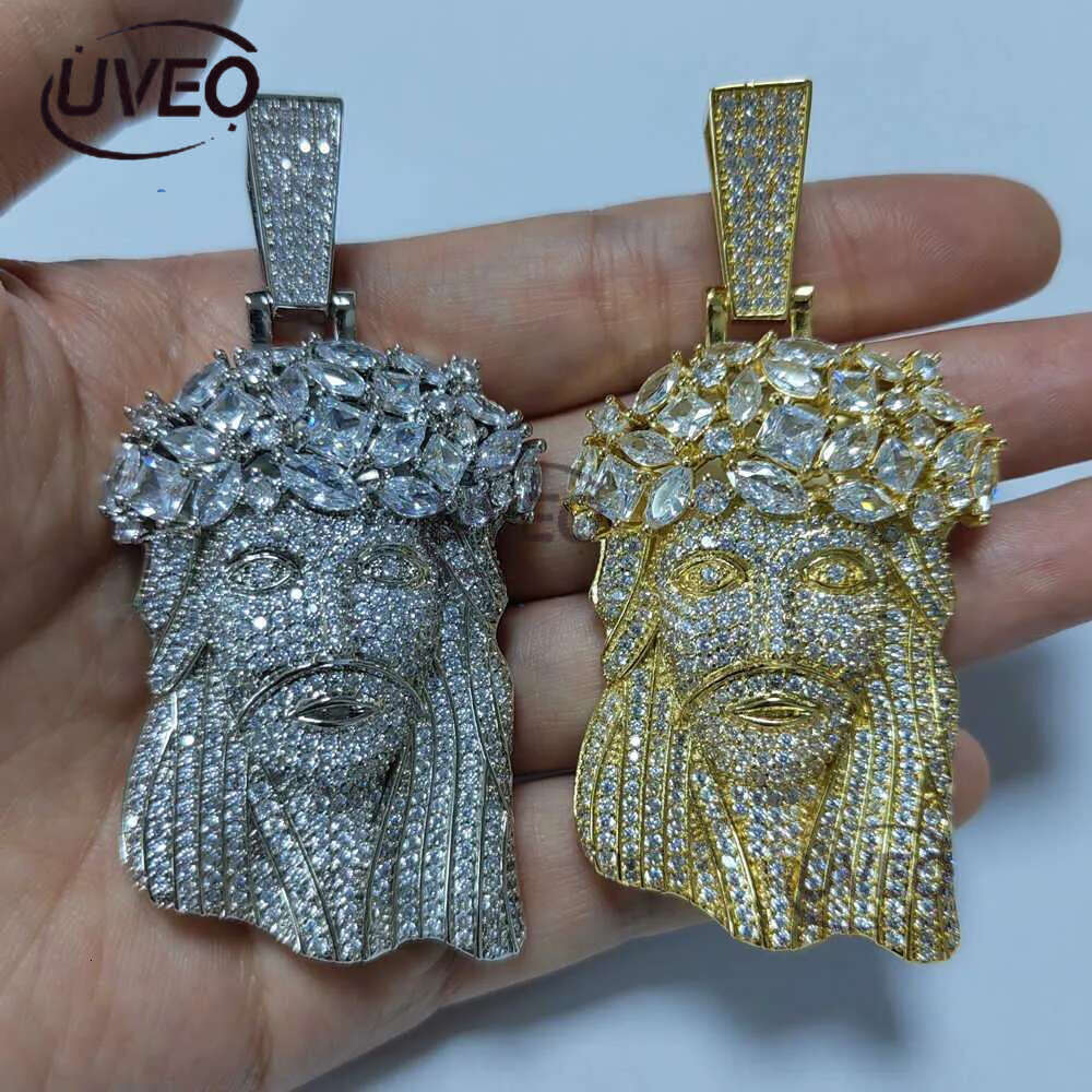 necklace moissanite chain Jesus Pendant with 13mm Moissanite Cuban Chain Necklace Hip Hop Jewelry for Men Gift