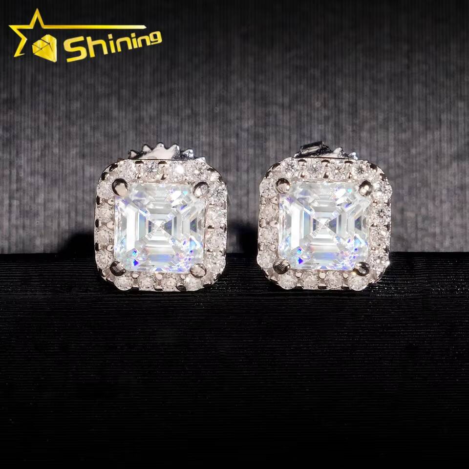 Wholesale Price Bulk Stud Earrings GRA Certified Square Asscher Moissanite Iced Out 925 Silver Fashion for Men Women Jewelry