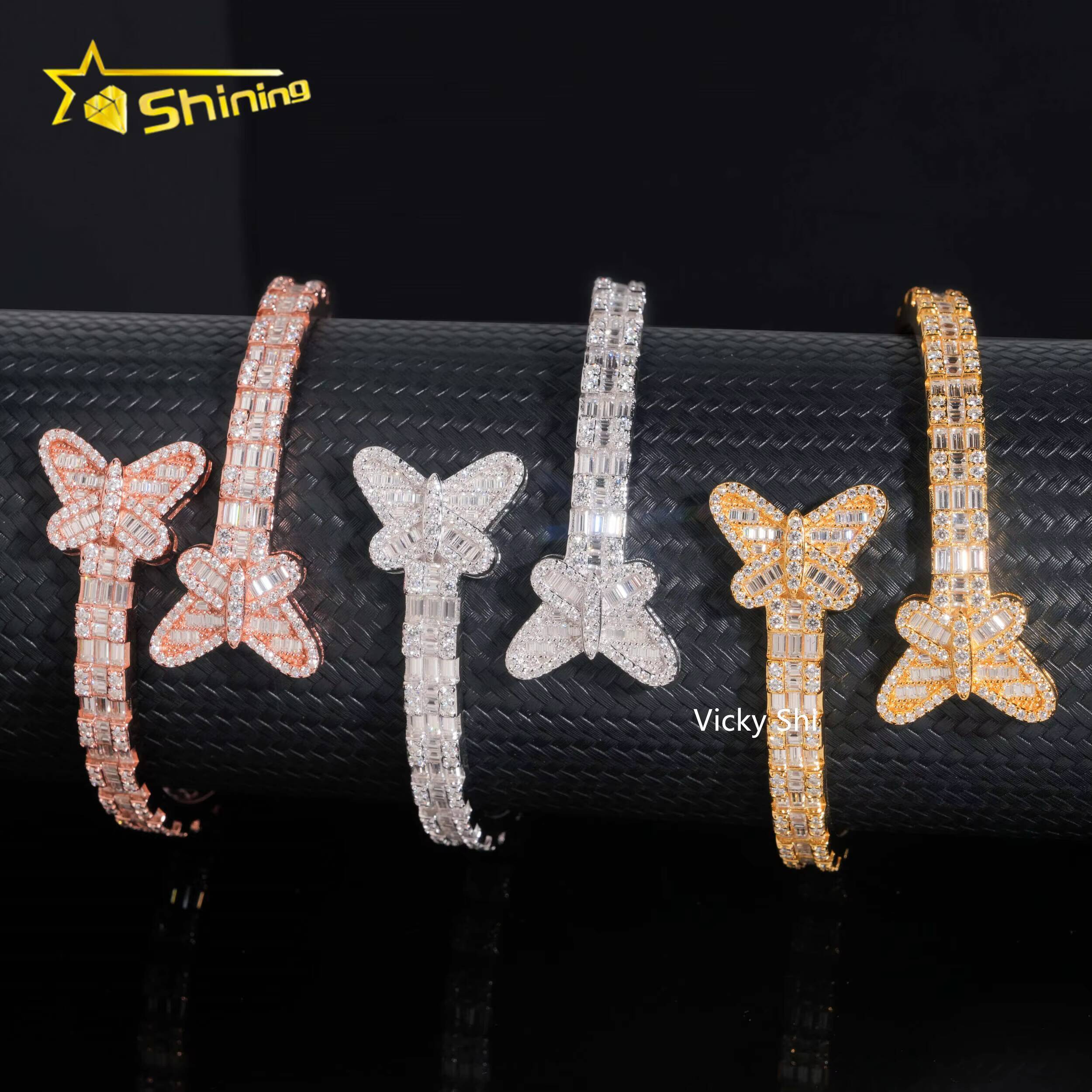 Fine Jewelry Men Women Moissanite Bracelets 925 Sterling Silver Butterfly Heart Clover Style Moissanite Bangles Ready to Ship