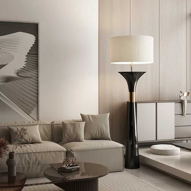 French Medieval Fabric Walnut Floor Lamp Bedroom Bedside Lamp Living Room Sofa Side Lamp Decorative Light Apartment LED Lighting M251119