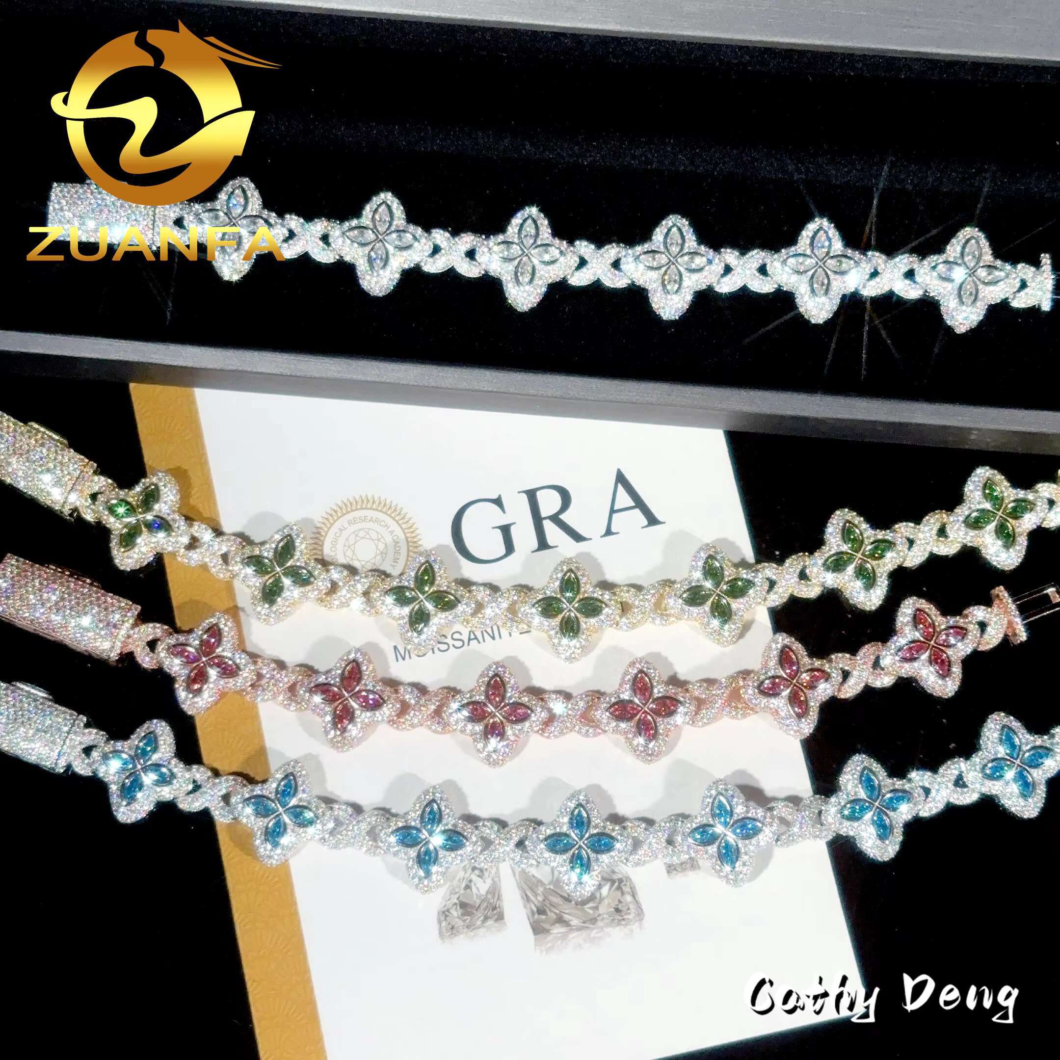 Color Natural Peridot With Moissanite Cuban Link Bracelet 18k White Gold Plated Moissanite Diamond High Quality Hip Hop Bracelet