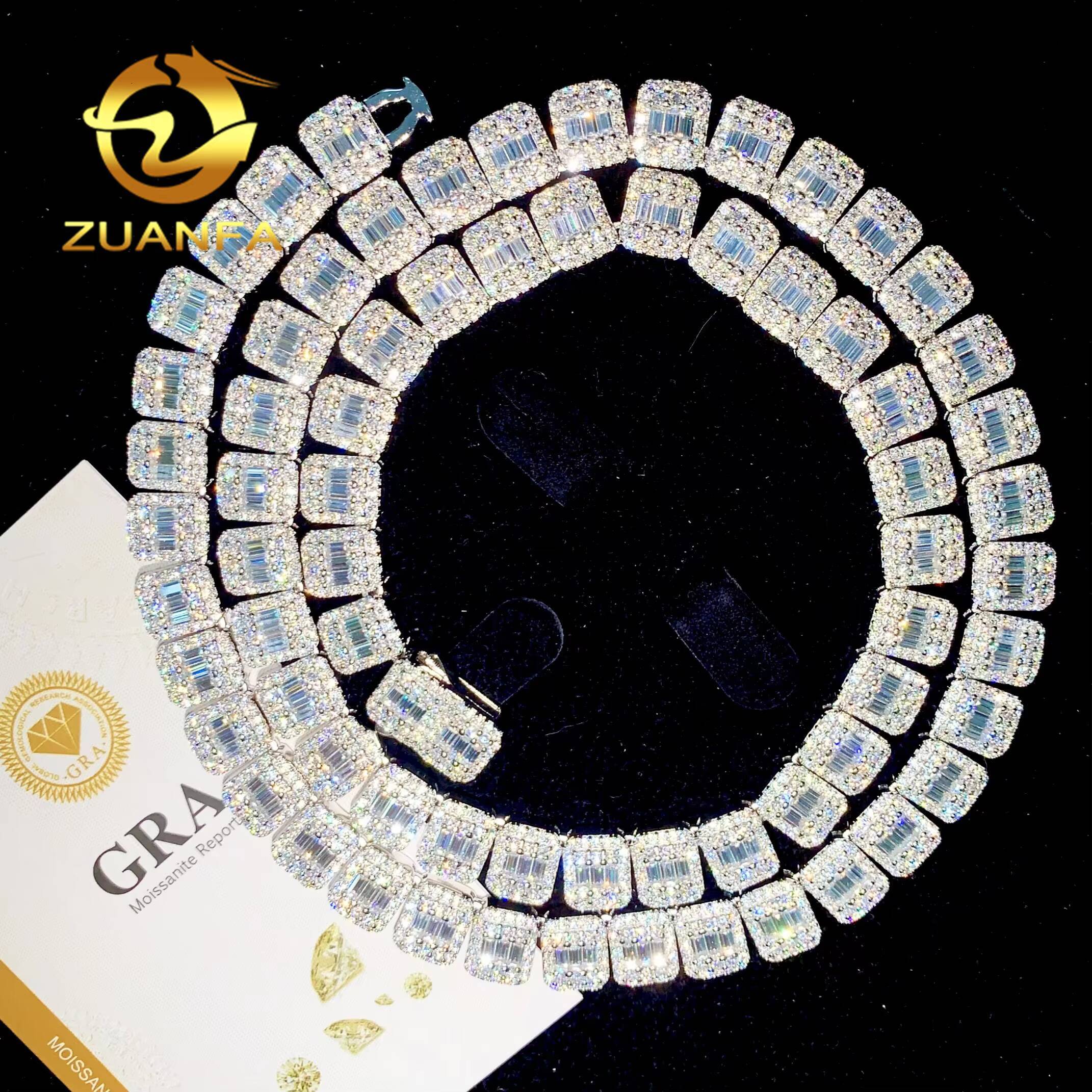 Source Factory 9mm Baguette Moissanite Chain Cuban Links Moissanite Necklace Moissanite Cuban Link 925 Cuban Link Chain Necklace