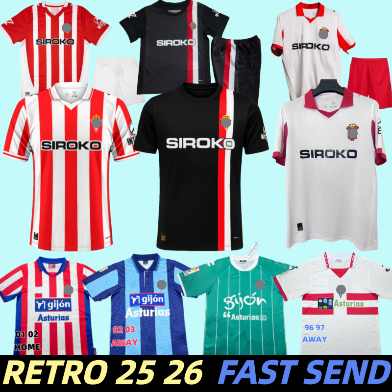 RETRO 25 26 Sporting Gijon men kids kit 2025 2026 David Villa Djurdjevic Djuka Manu Garcia G. Football Shirt