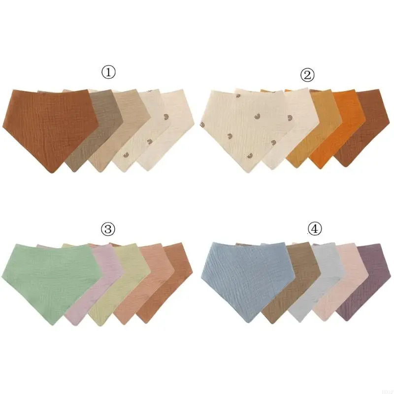 H0XF 5 pieces baby cotton bib born solid color triangular scarf feeding Saliva towel Bandana Burp fabric boys and girls 250414z